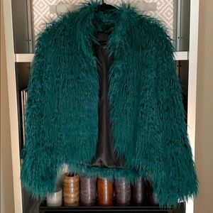 Faux fur teal coat size Med